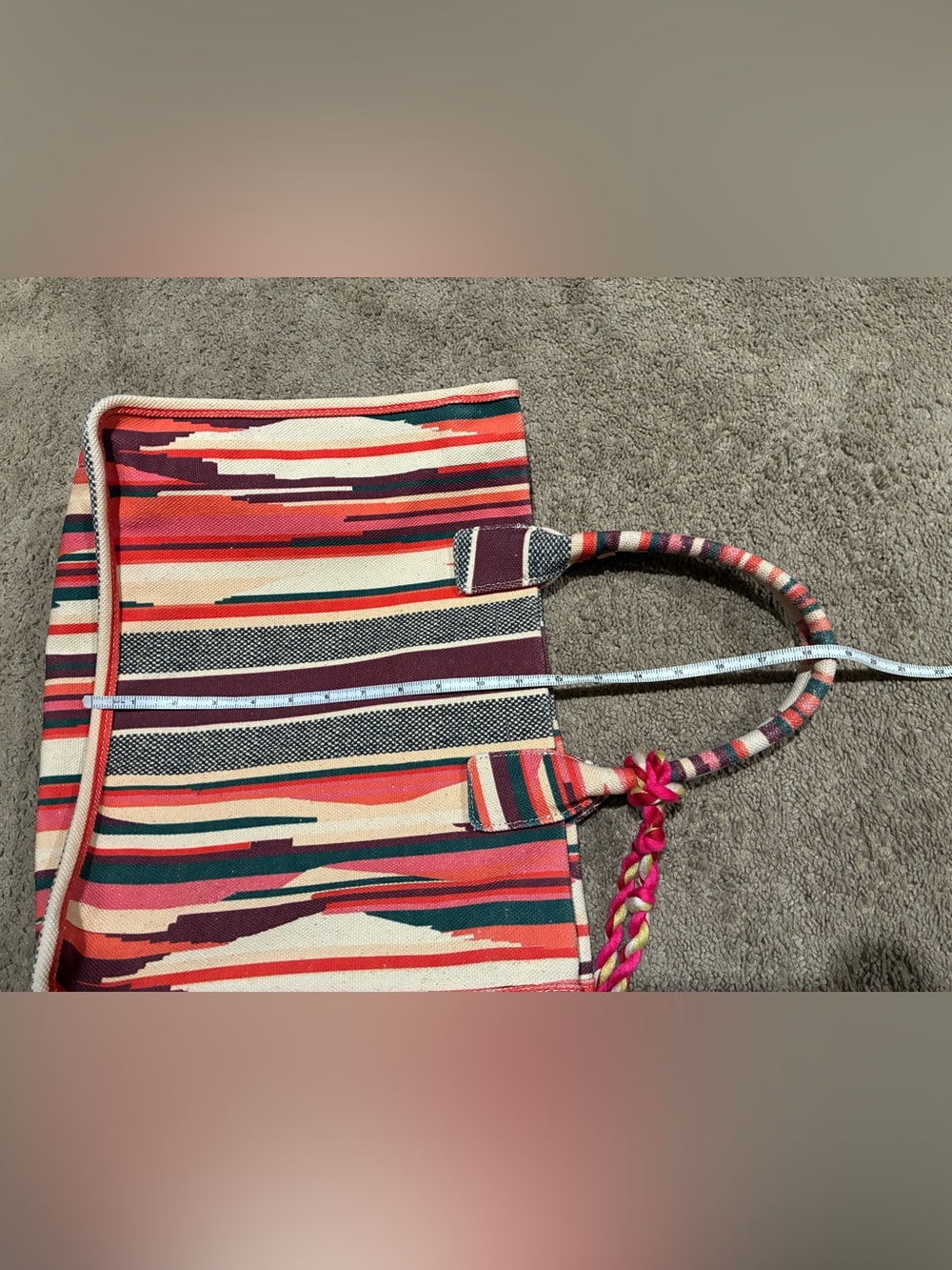 Vince Camuto Orla Cotton Canvas Stripe Large Tassel Tote Bag Pink Multi - Picture 12 of 16